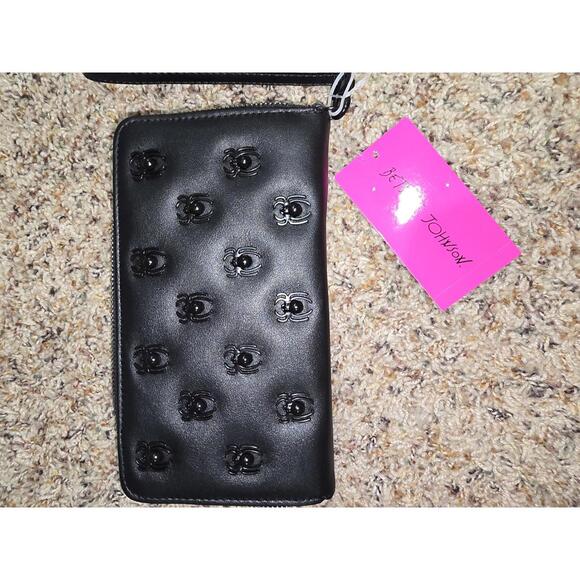 Betsey Johnson Black Leather Wallet with Spider Stud Embellishments - Picture 1 of 14